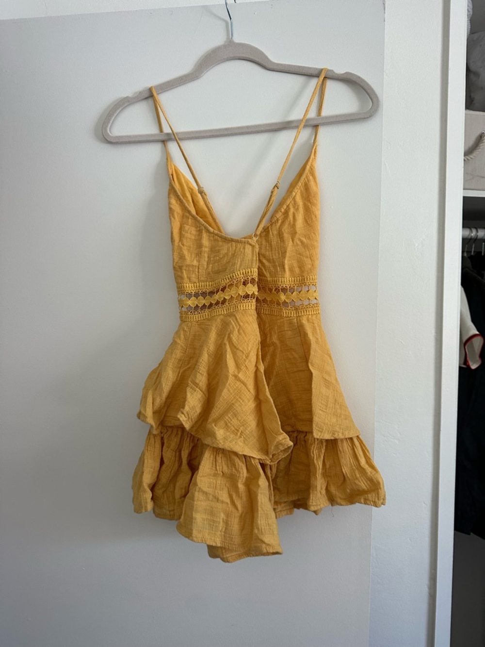 Nomad Mustard Yellow Tiered Spaghetti Strap Dress